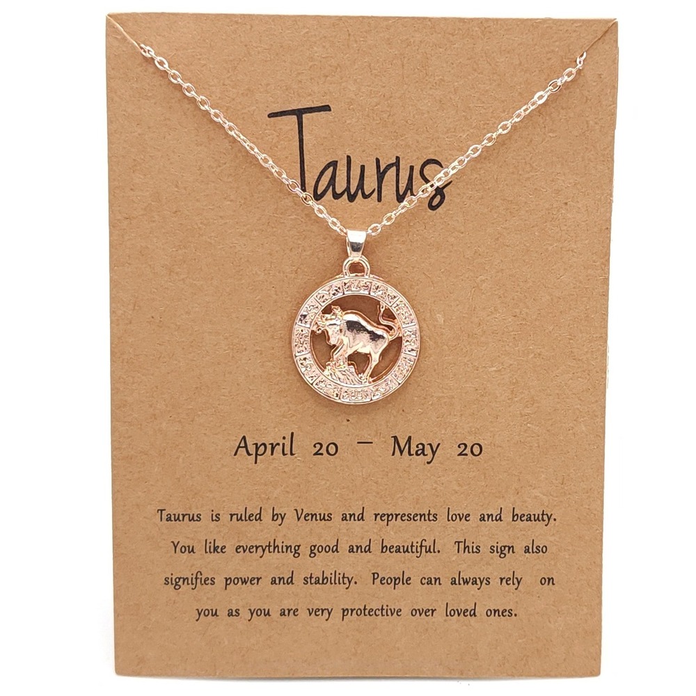 Taurus Zodiac Necklace Rose Gold Plated Bull Pendant Astrology Jewelry 18in
